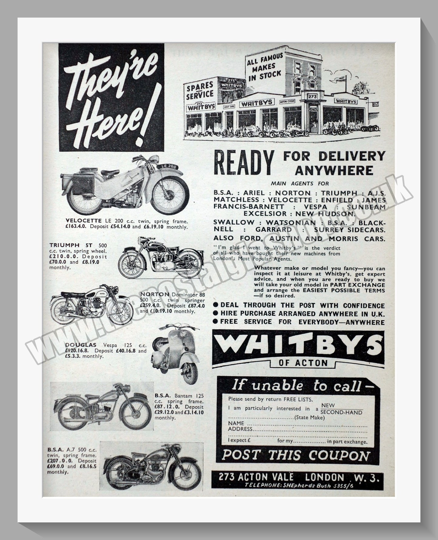 Whitbys Of Acton Motorcycle Dealer. Original Advert 1953 (ref AD57455)