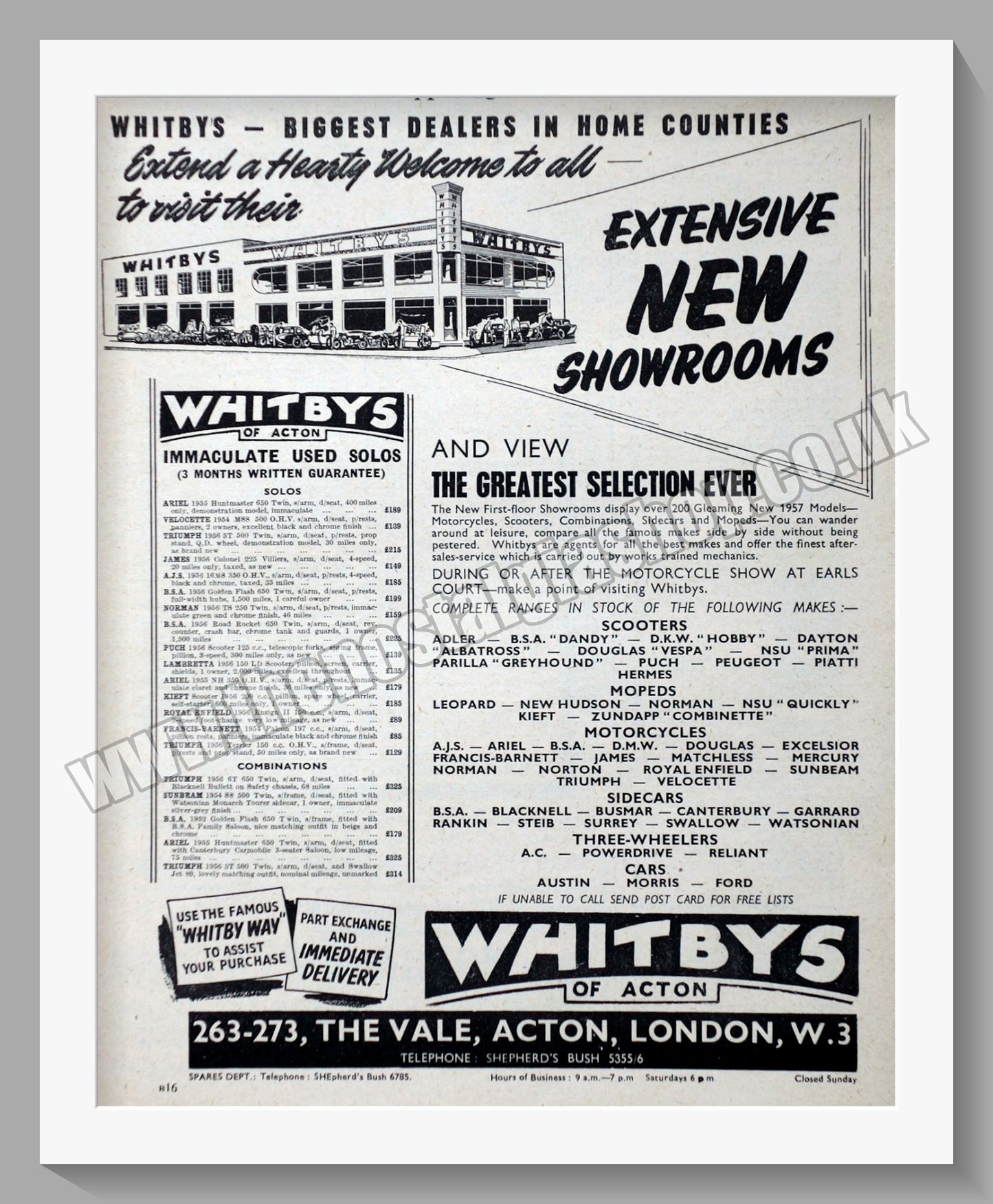 Whitbys Of Acton Motorcycle Dealer. Original Advert 1956 (ref AD57458)