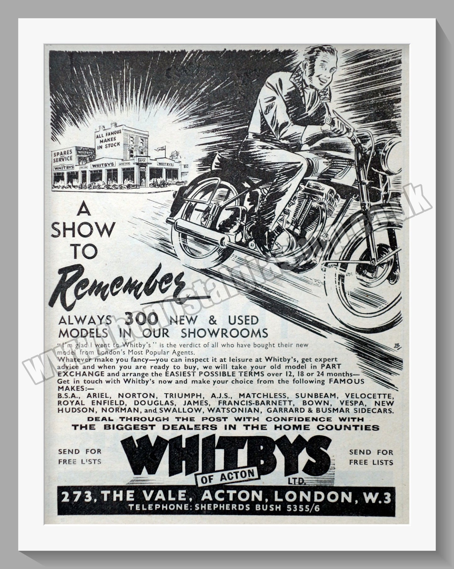 Whitbys Of Acton Motorcycle Dealer. Original Advert 1951 (ref AD57461)