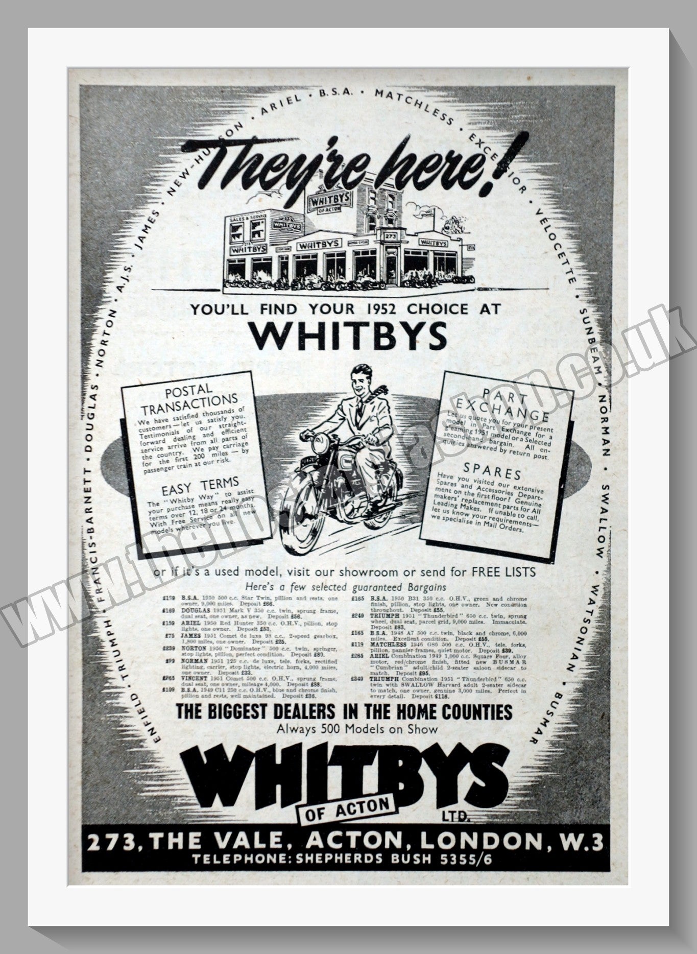 Whitbys Of Acton Motorcycle Dealer. Original Advert 1951 (ref AD57466)