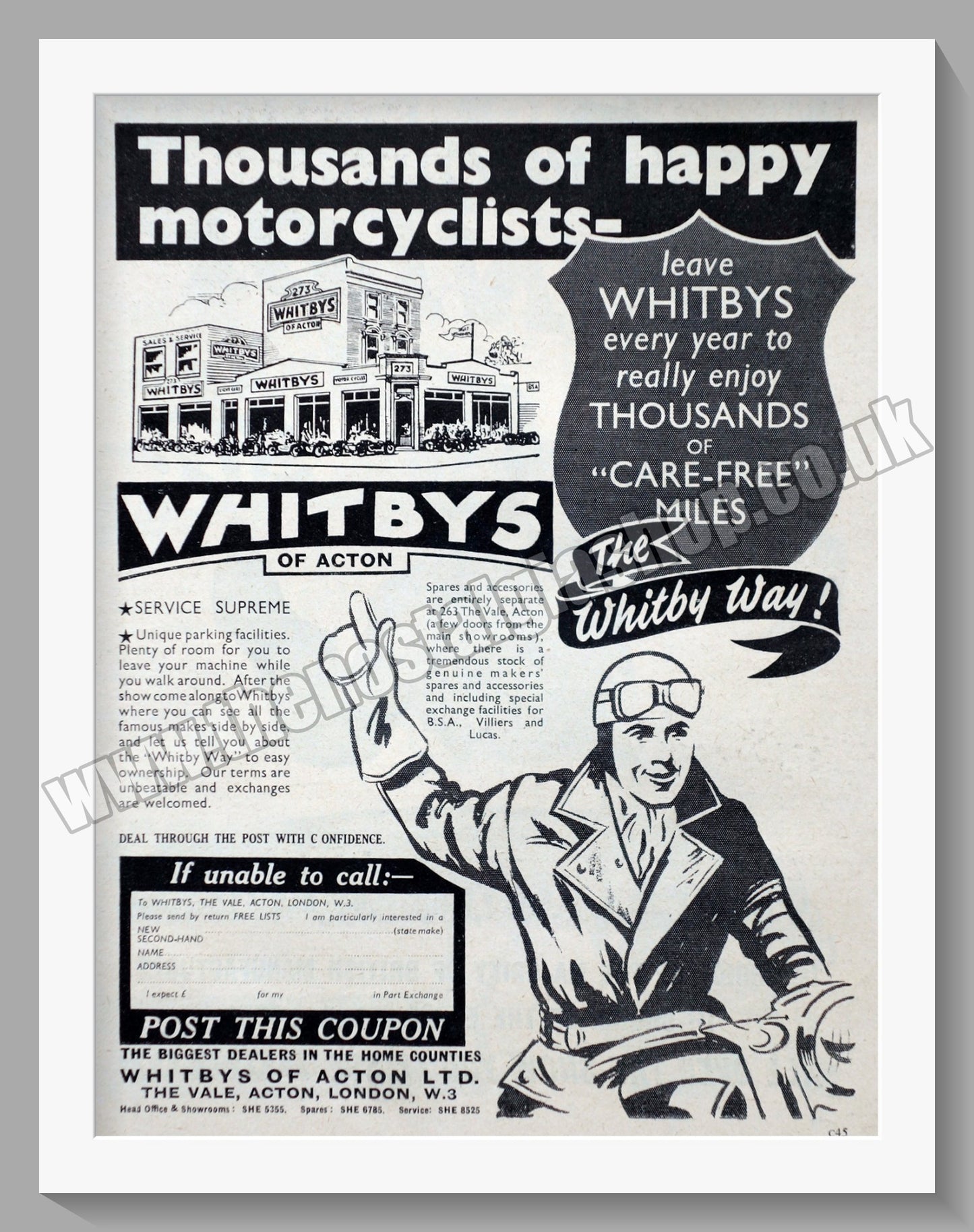 Whitbys Of Acton Motorcycle Dealer. Original Advert 1955 (ref AD57481)