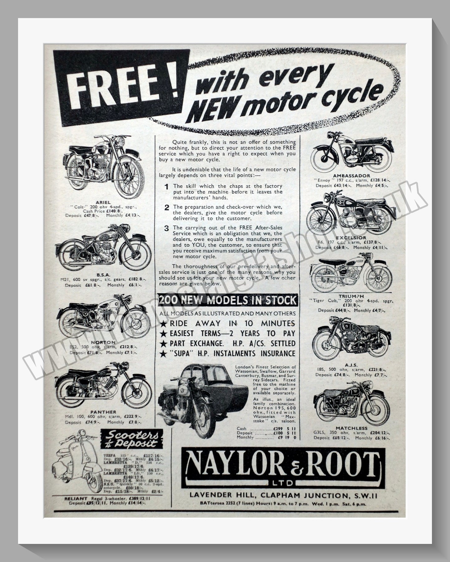 Naylor & Root Ltd Motorcycle Dealer. Original Advert 1955 (ref AD57495)