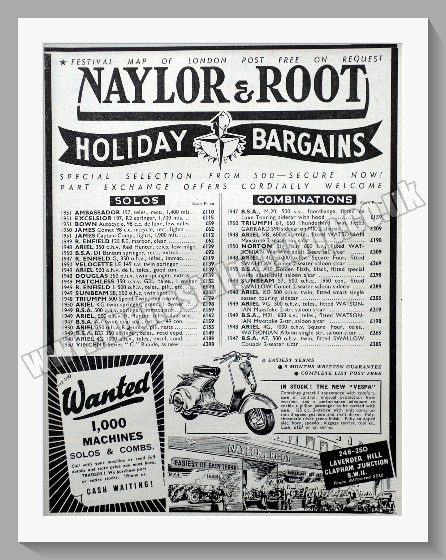 Naylor & Root Ltd Motorcycle Dealer. Original Advert 1951 (ref AD57501)
