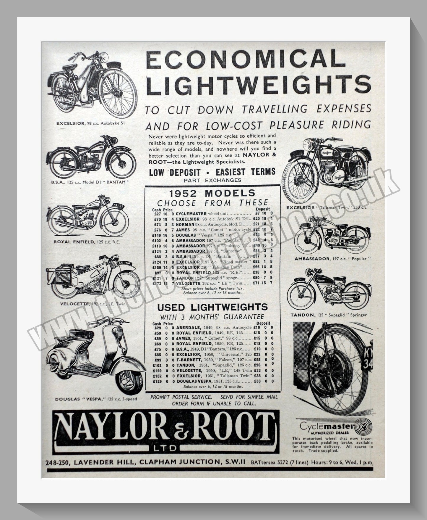 Naylor & Root Ltd Motorcycle Dealer. Original Advert 1952 (ref AD57502)