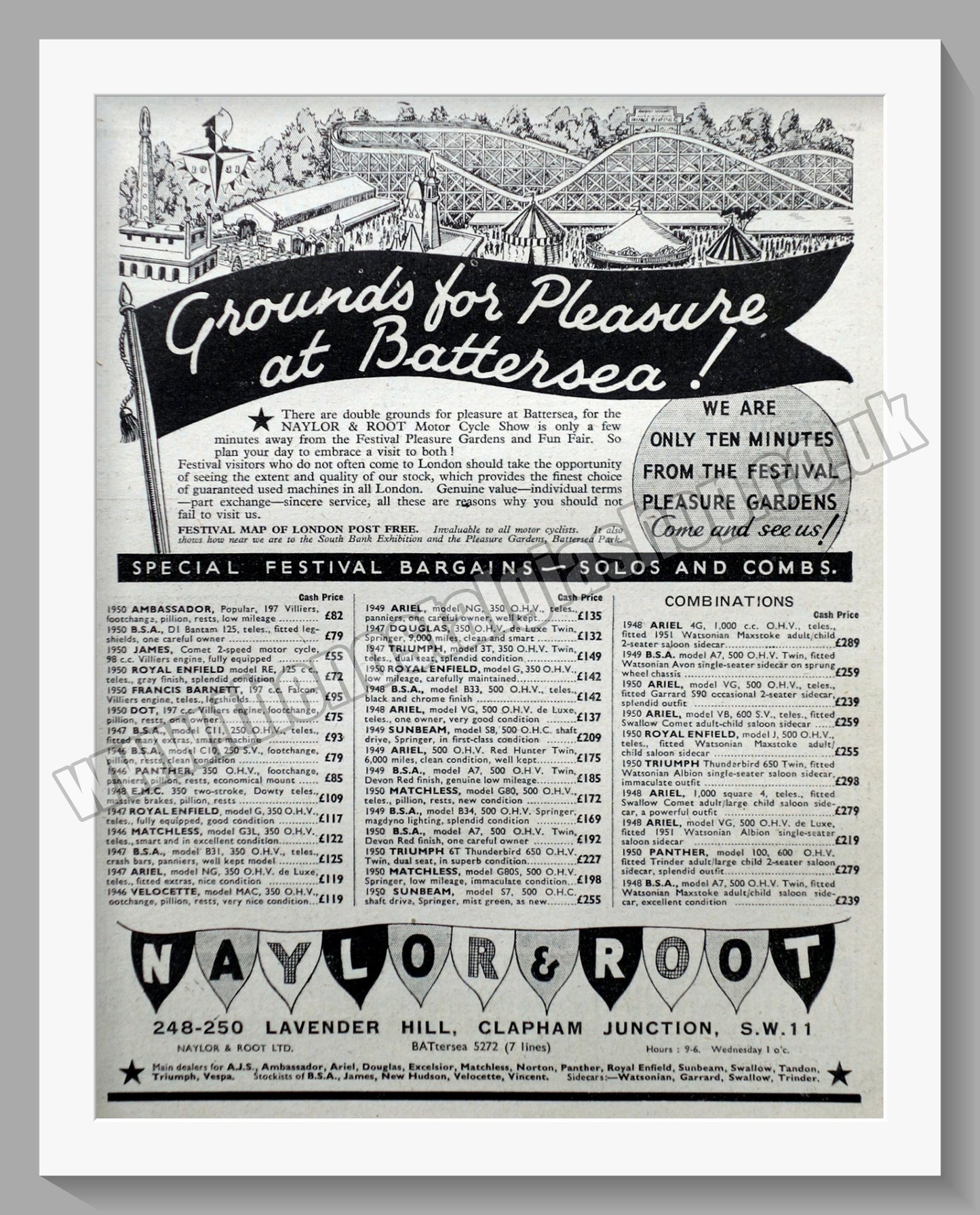 Naylor & Root Ltd Motorcycle Dealer. Original Advert 1951 (ref AD57511)