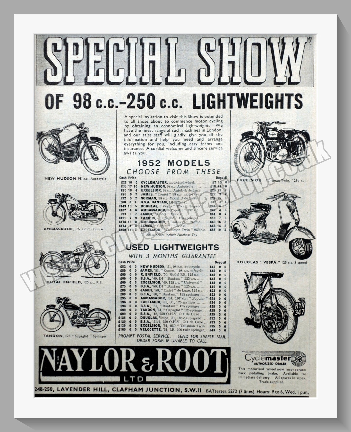 Naylor & Root Ltd Motorcycle Dealer. Original Advert 1952 (ref AD57520)