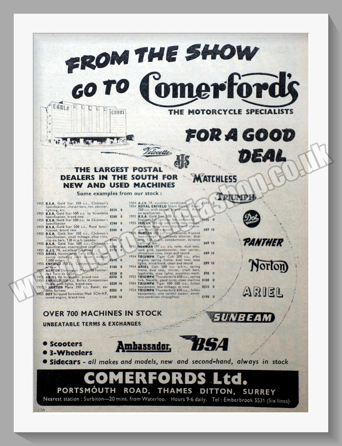 Comerford's Ltd Motorcycle Dealer. Original Advert 1955 (ref AD57533)