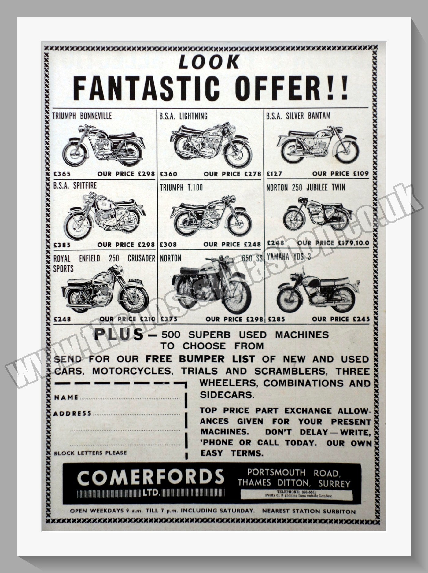 Comerford's Ltd Motorcycle Dealer. Original Advert 1967 (ref AD57534)