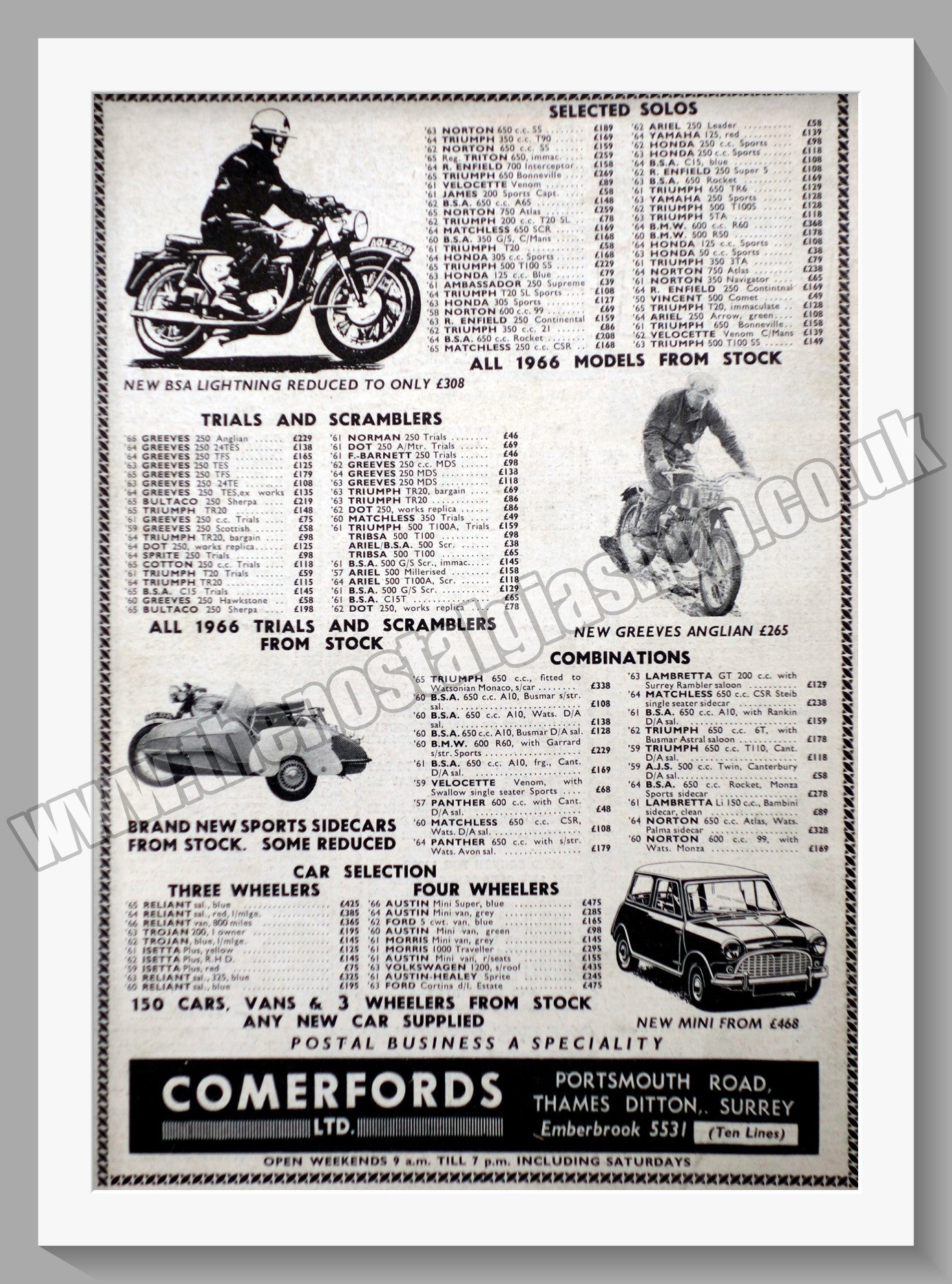 Comerford's Ltd Motorcycle Dealer. Original Advert 1966 (ref AD57536)