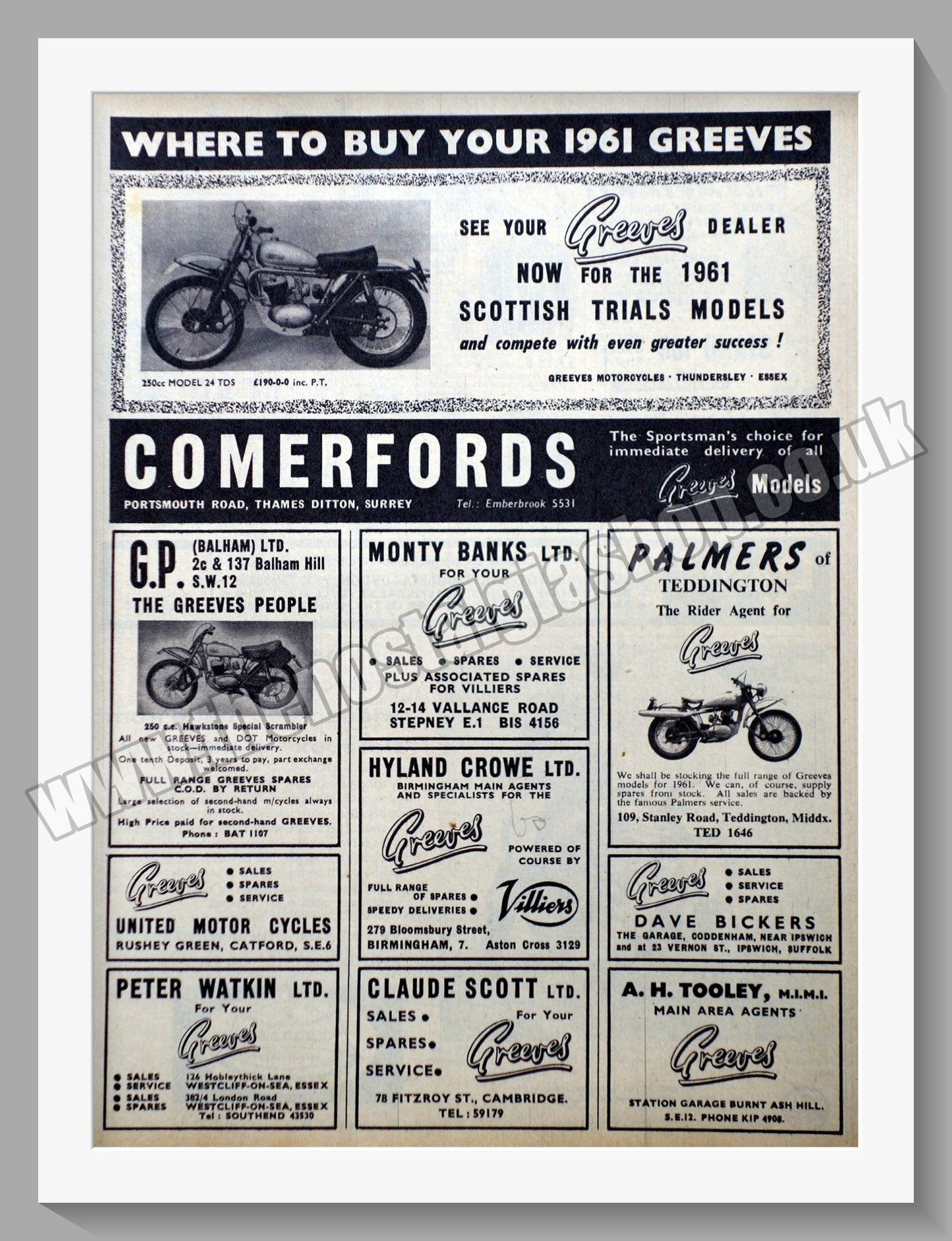 Comerford's Ltd Motorcycle Dealer. Original Advert 1960 (ref AD57537)