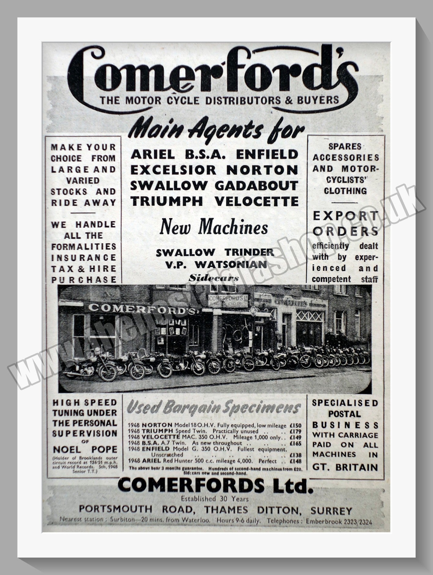 Comerfords Motorcycle Distributors Original Advert 1948 (ref AD6579)