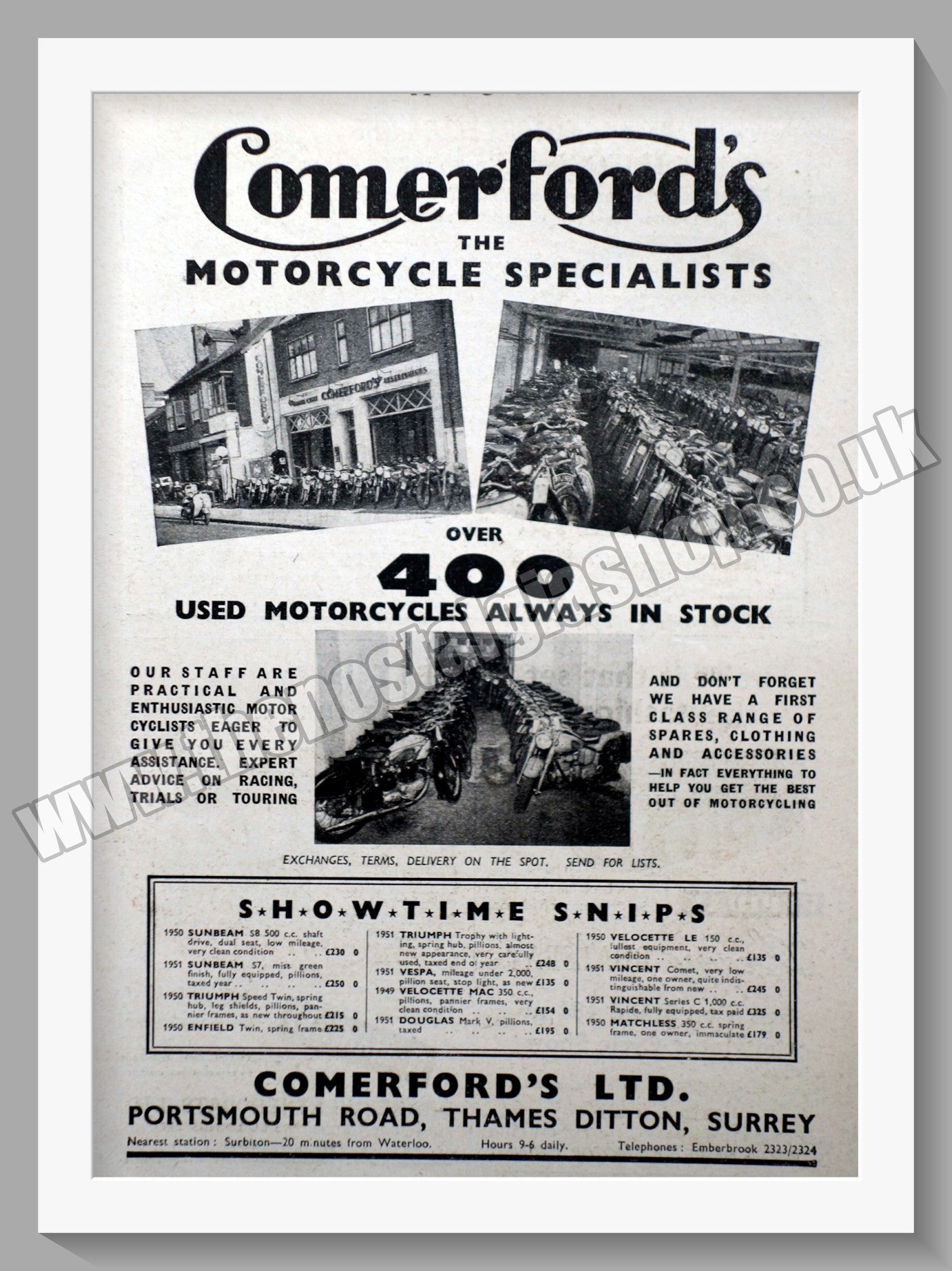 Comerford's Ltd Motorcycle Dealer. Original Advert 1951 (ref AD57543)