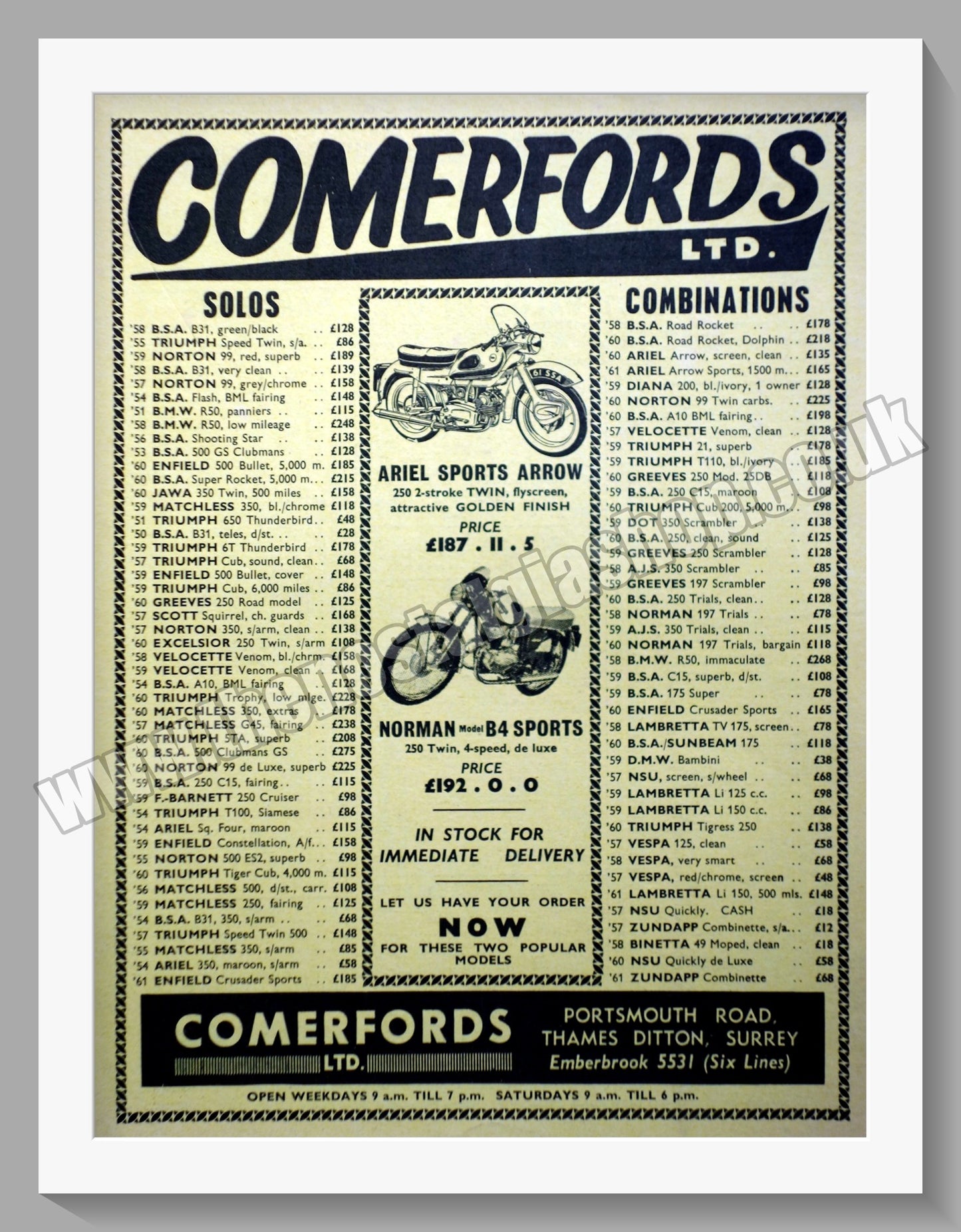 Comerford's Ltd Motorcycle Dealer. Original Advert 1961 (ref AD57546)