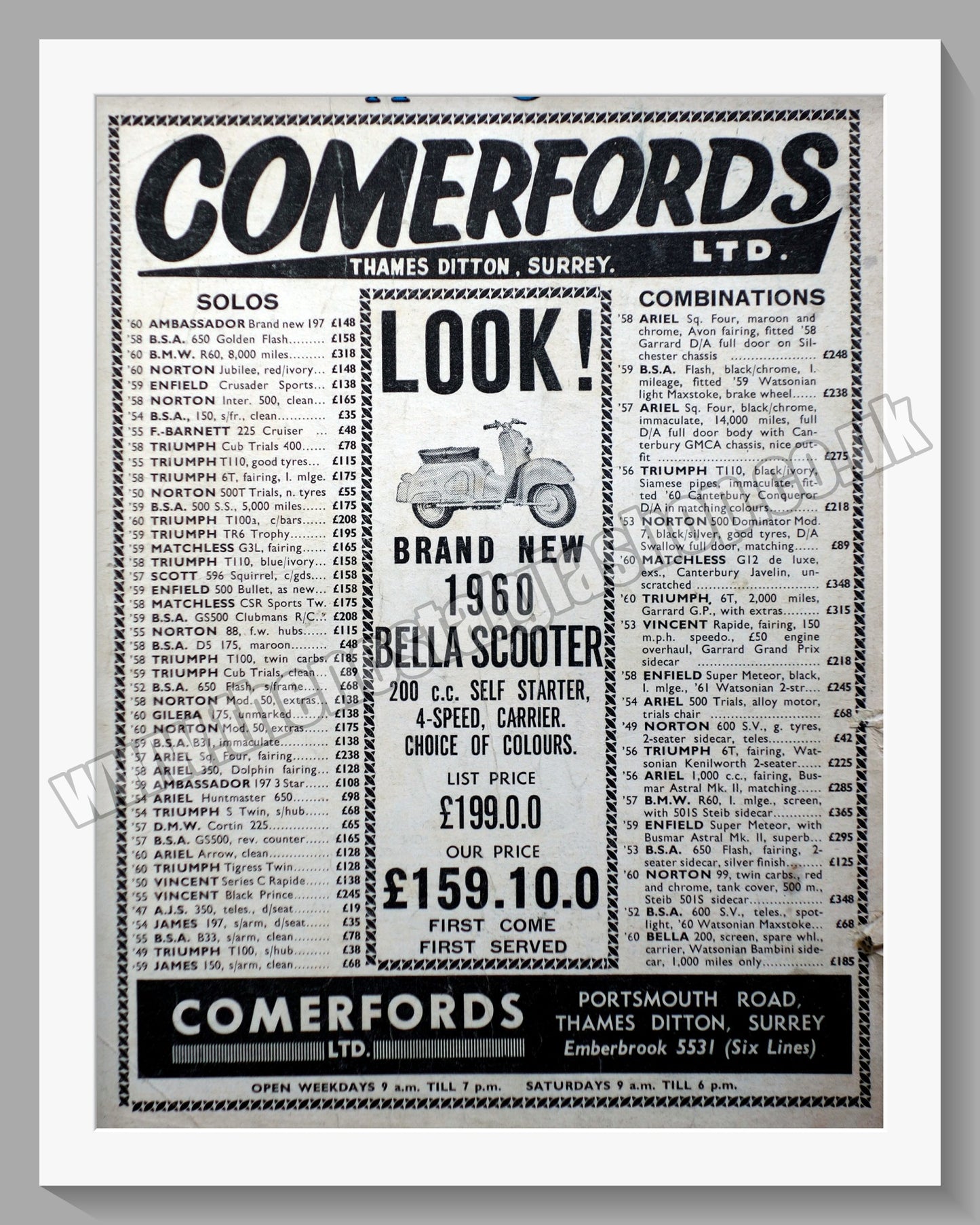 Comerford's Ltd Motorcycle Dealer. Original Advert 1961 (ref AD57547)