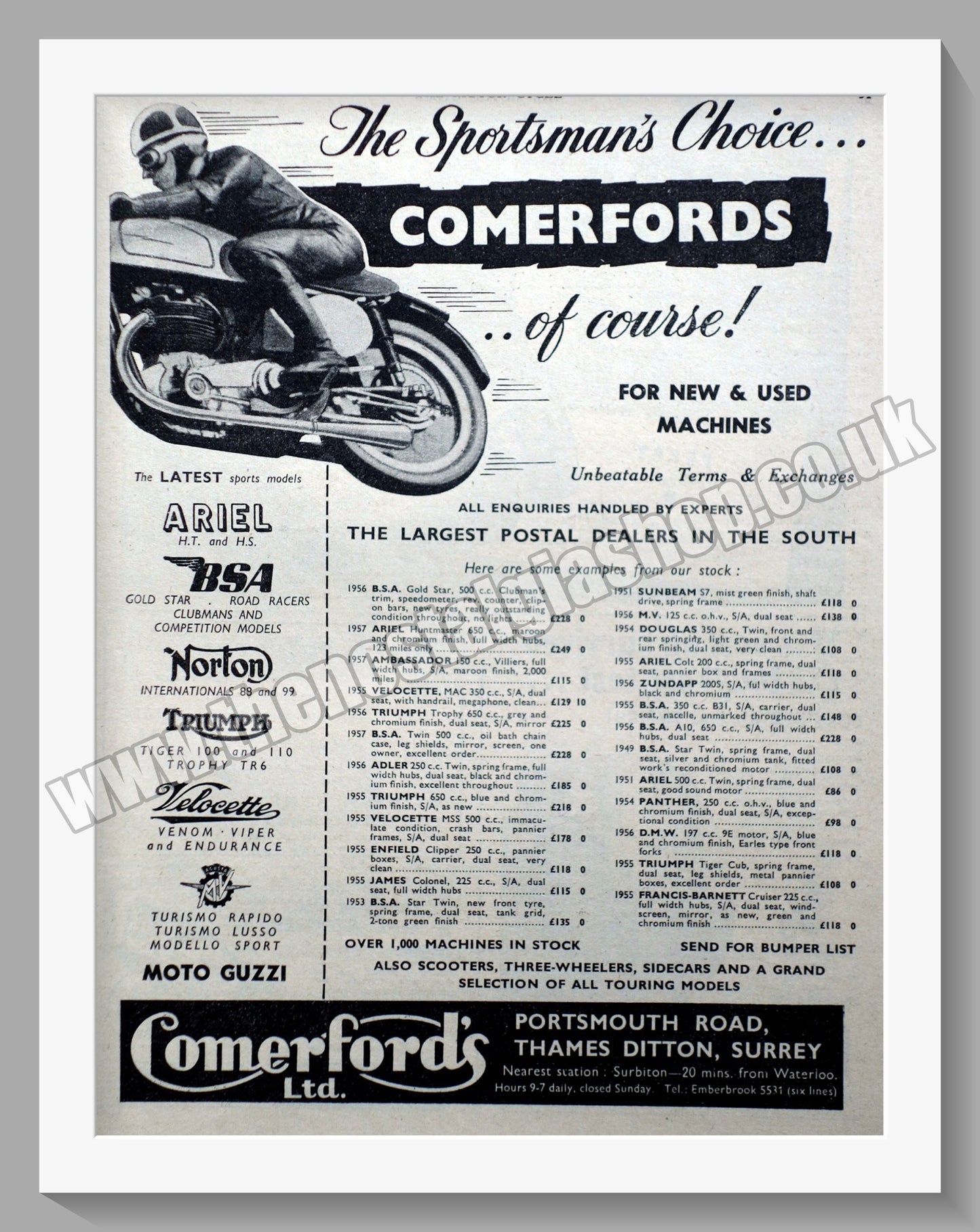 Comerford's Ltd Motorcycle Dealer. Original Advert 1957 (ref AD57552)