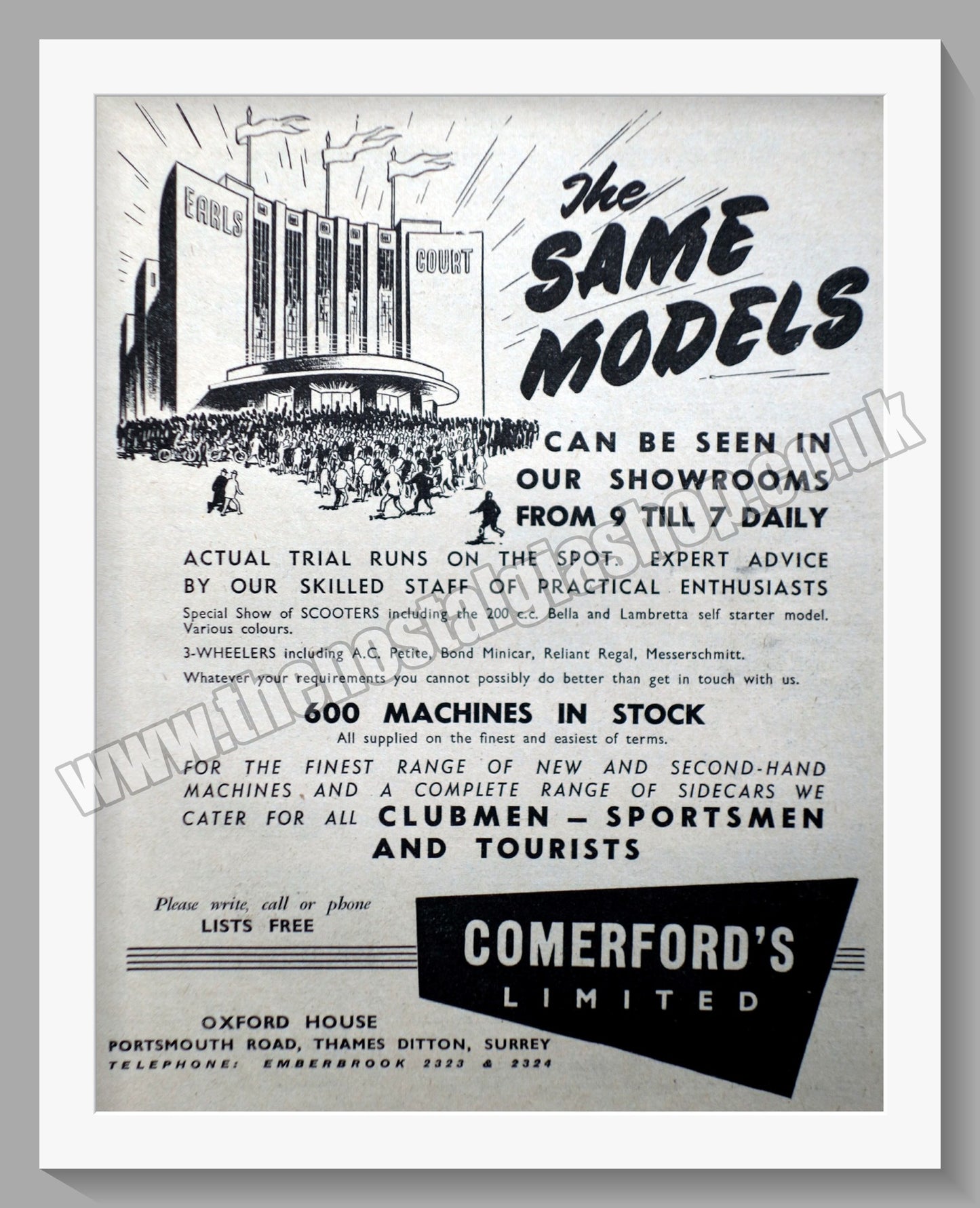 Comerford's Ltd Motorcycle Dealer. Original Advert 1954 (ref AD57554)
