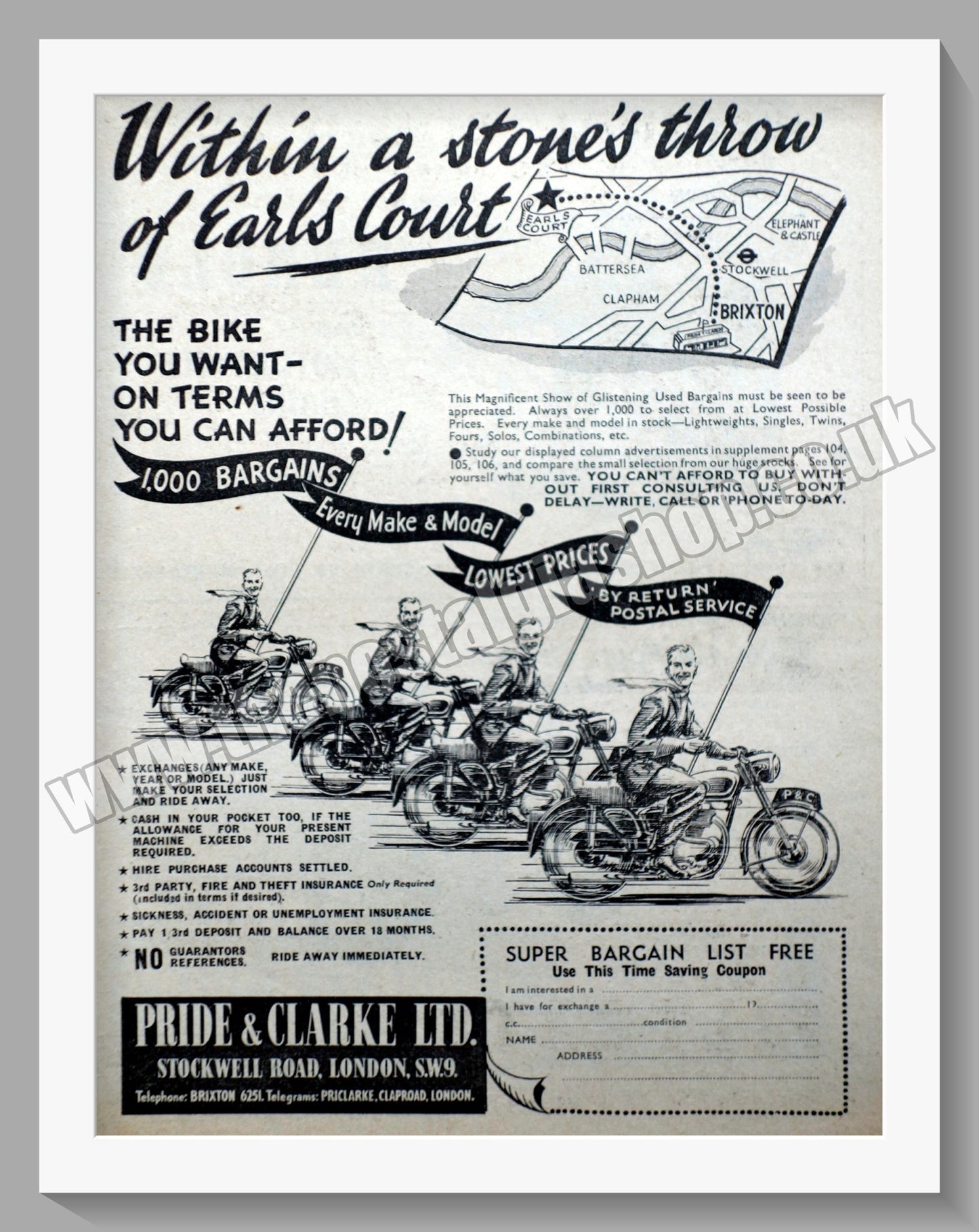 Pride & Clarke Ltd Motor Bikes Original Advert 1953 (ref AD6576)