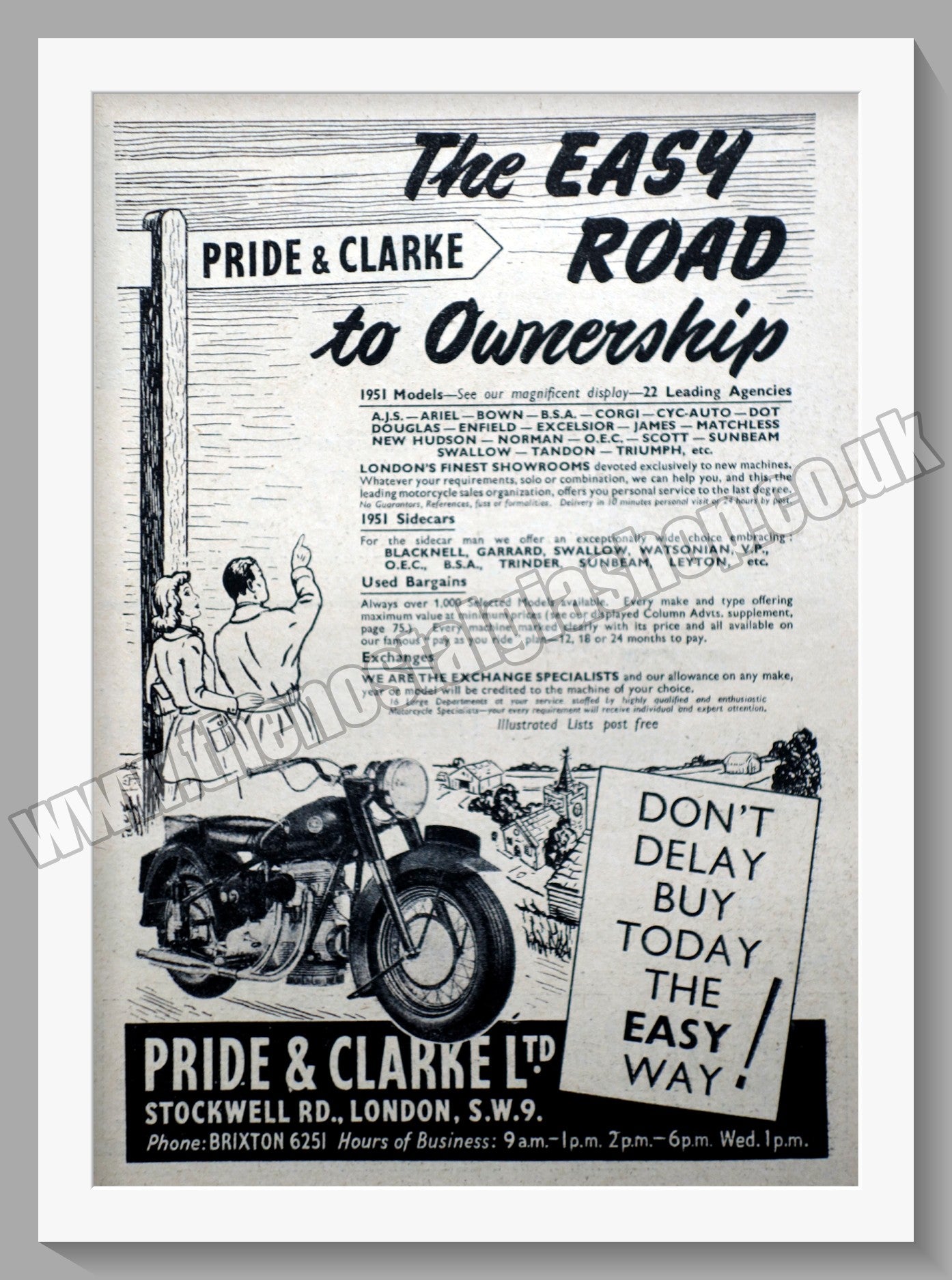 Pride & Clarke Ltd Motorcycle Dealer. Original Advert 1951 (ref AD57560)