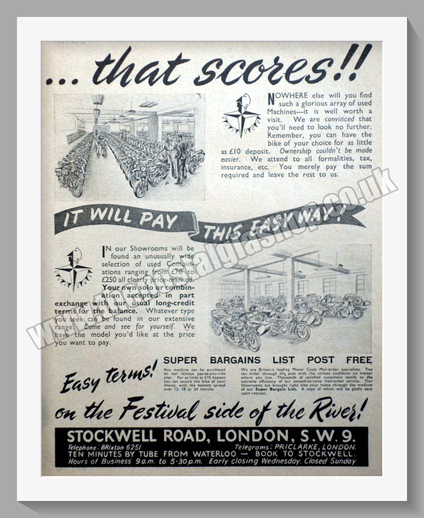 Pride & Clarke Ltd Motorcycle Dealer. Original Advert 1951 (ref AD57567)