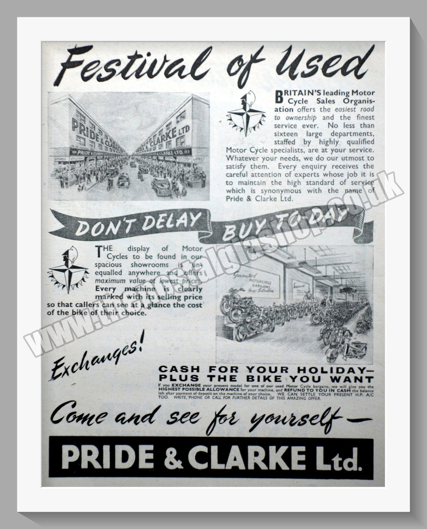 Pride & Clarke Ltd Motorcycle Dealer. Original Advert 1951 (ref AD57568)