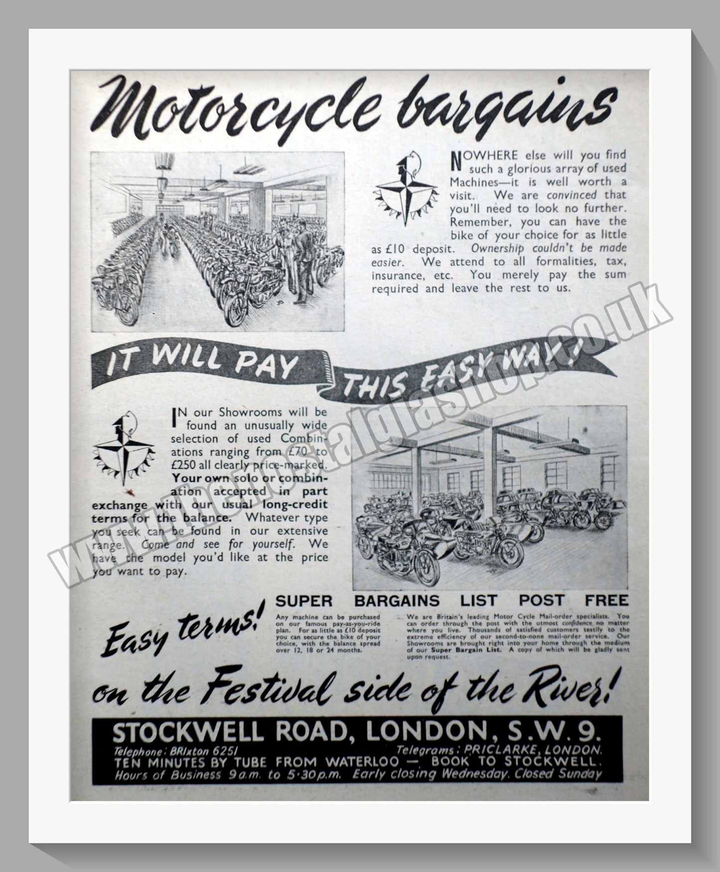 Pride & Clarke Ltd Motorcycle Dealer. Original Advert 1951 (ref AD57569)