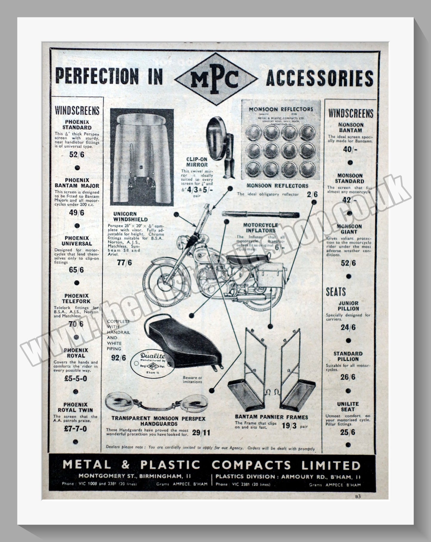 MPC Motorcycle Accessories. Original Advert 1955 (ref AD57599)