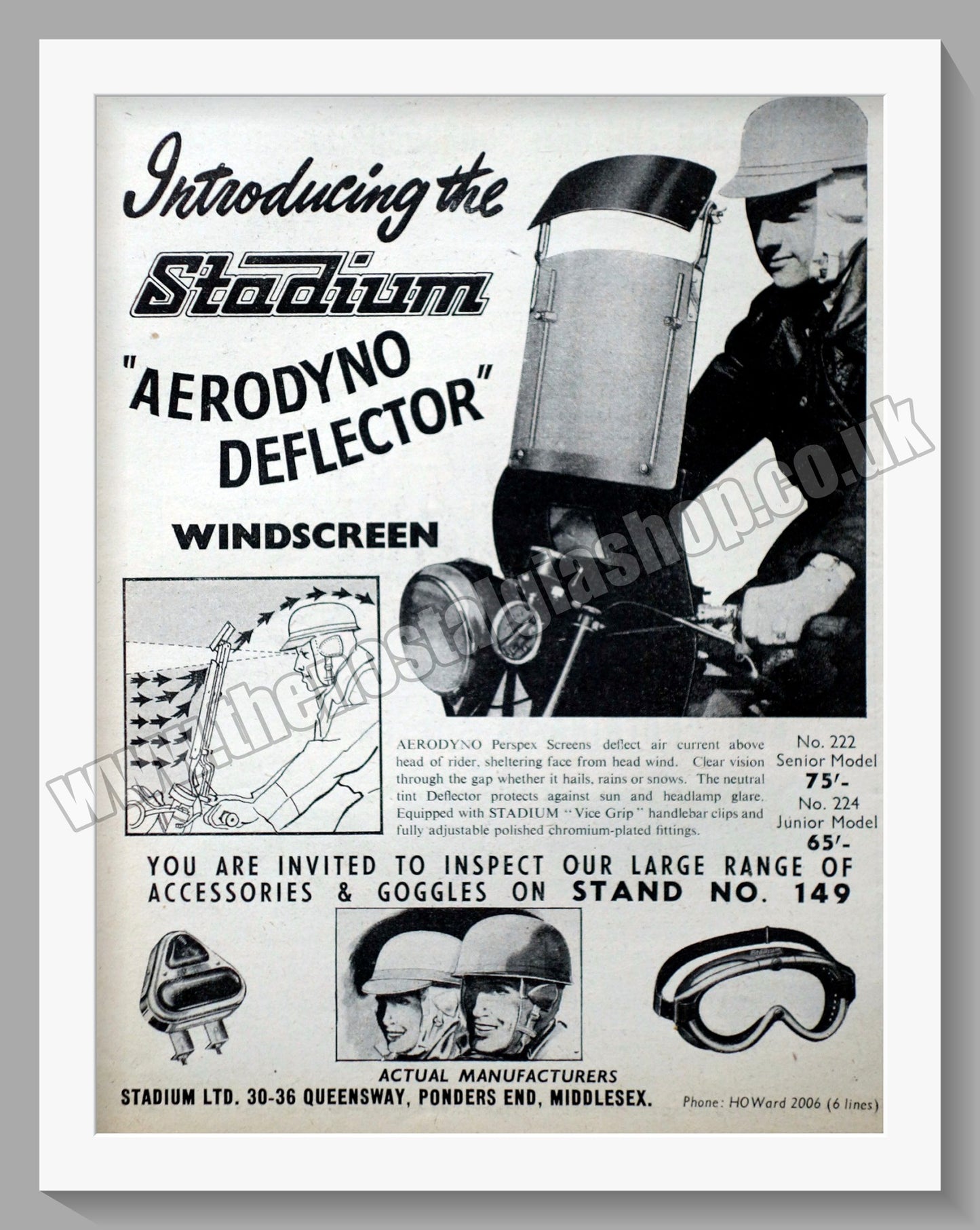 Stadium Aerodyno Deflector Motorcycle Windscreen. Original Advert 1953 (ref AD57623)