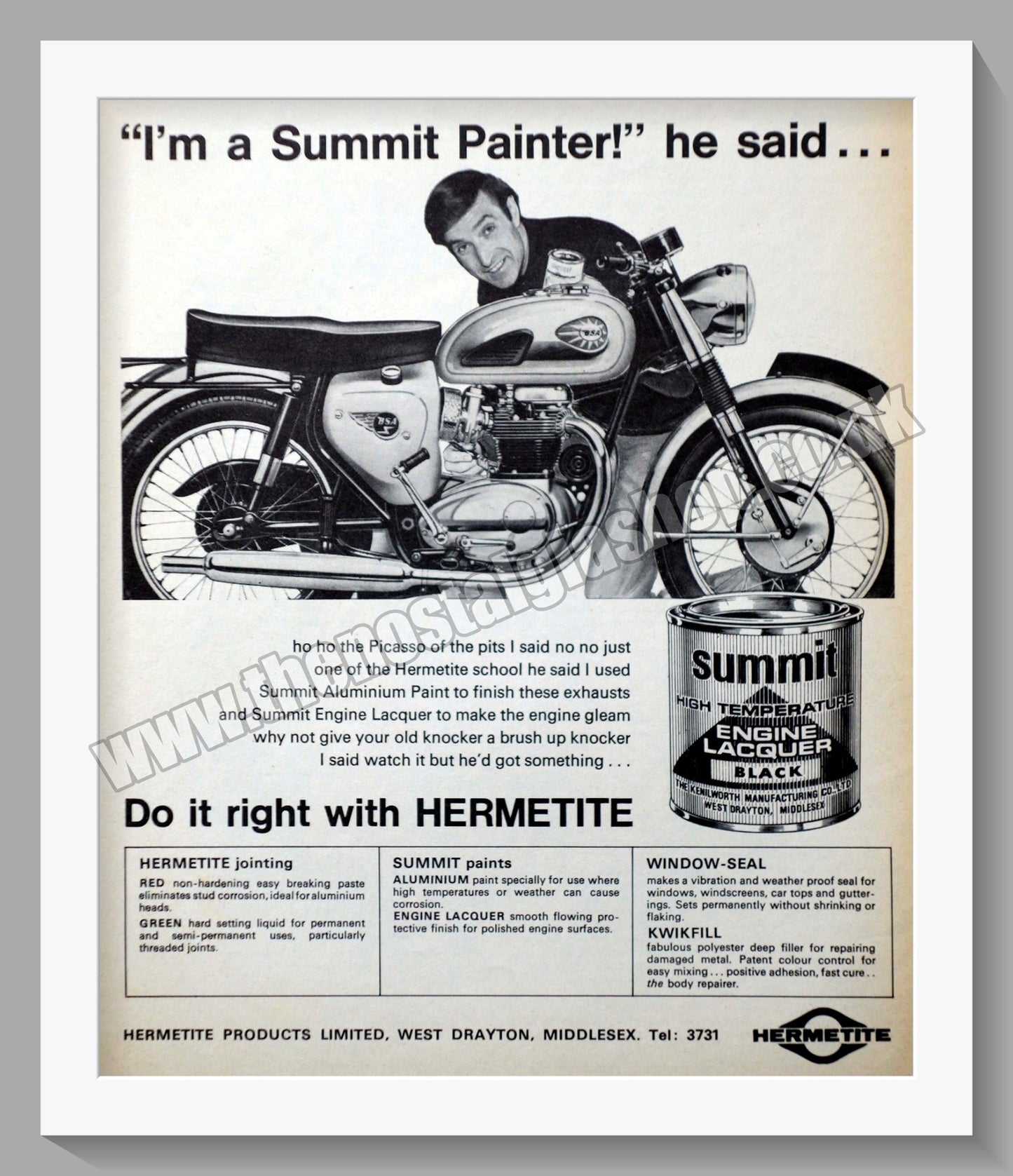 Summit Engine Lacquer. Original Advert 1970 (ref AD57698)