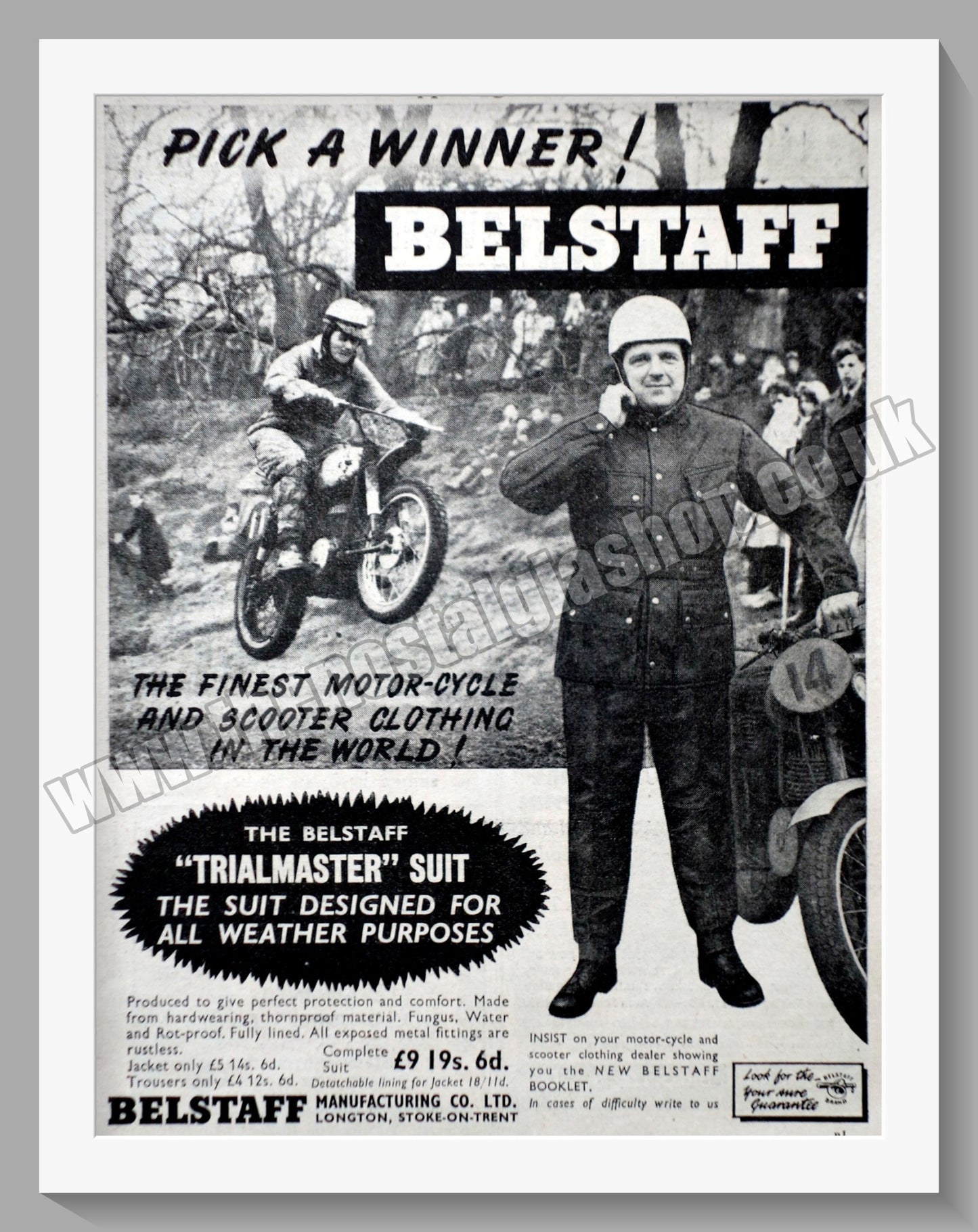 Belstaff Motorcycle Clothing. Original Advert 1959 (ref AD57629)