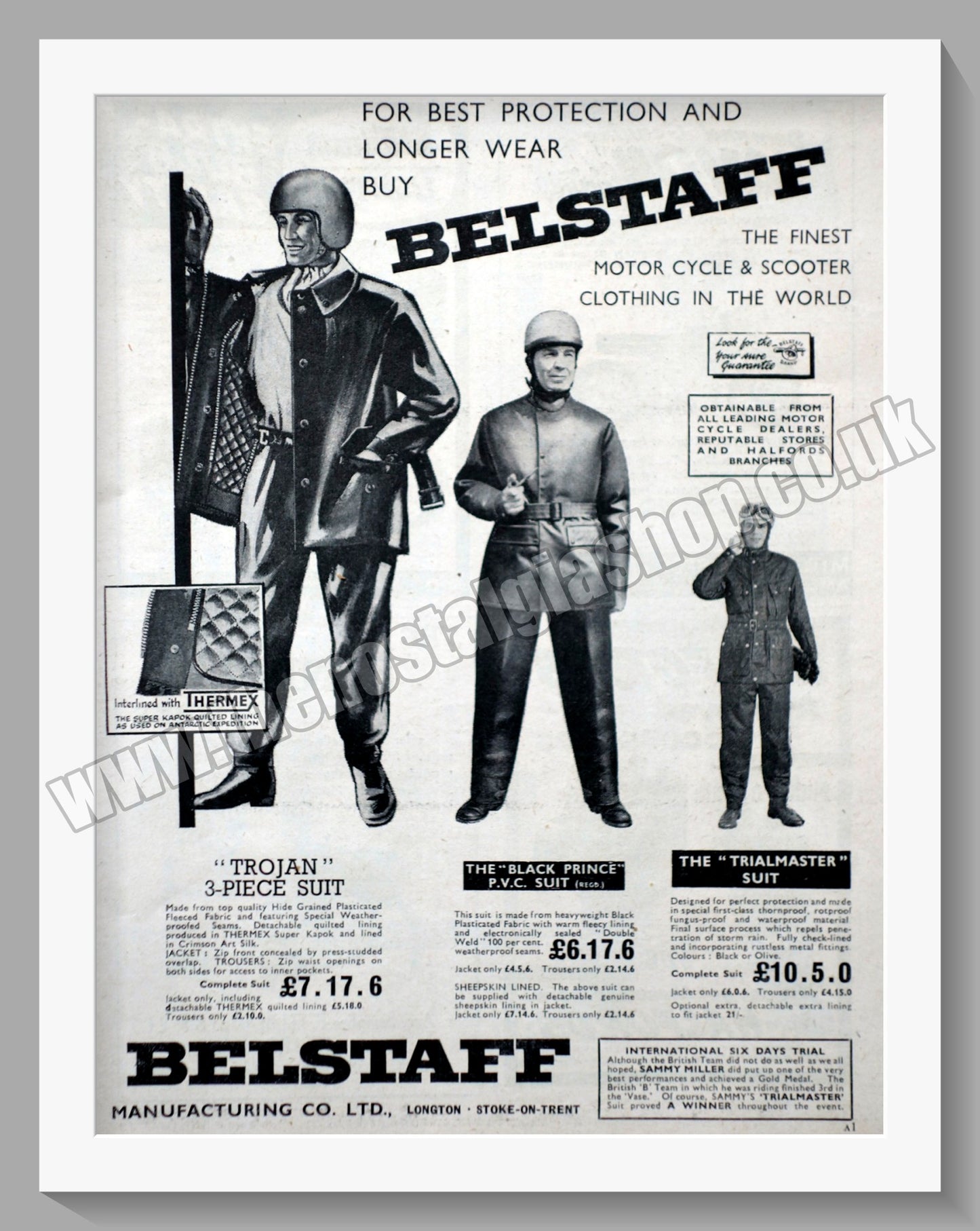 Belstaff Motorcycle Clothing. Original Advert 1961 (ref AD57636)