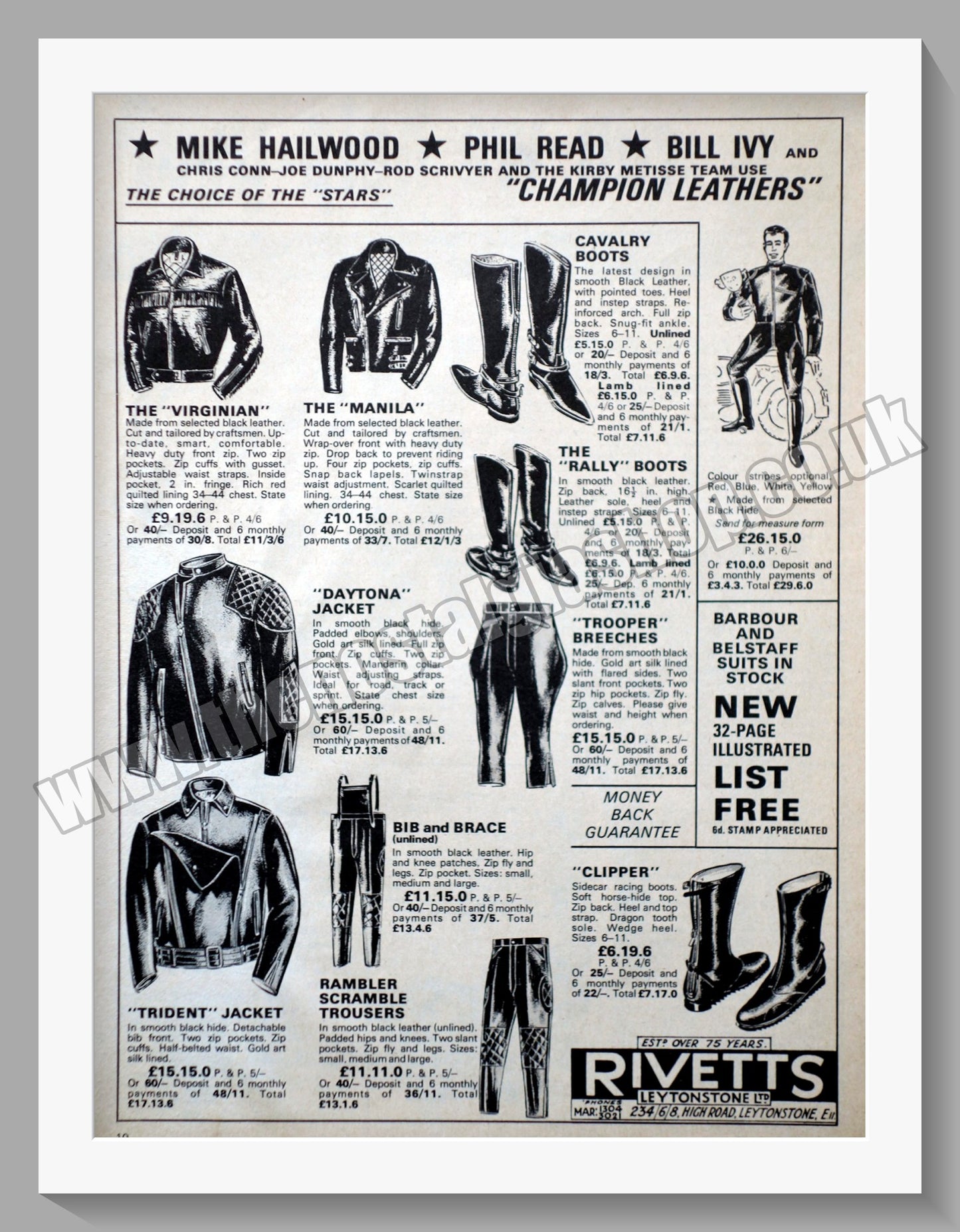 Rivetts Motorcycle Clothing. Original Advert 1967 (ref AD57647)