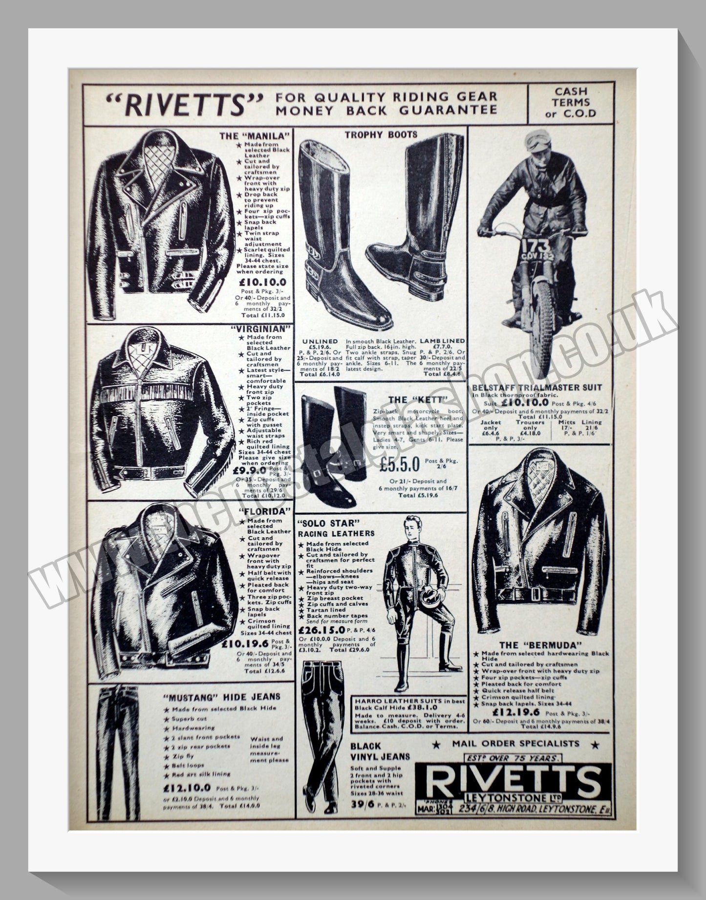 Rivetts Motorcycle Clothing. Original Advert 1965 (ref AD57650)