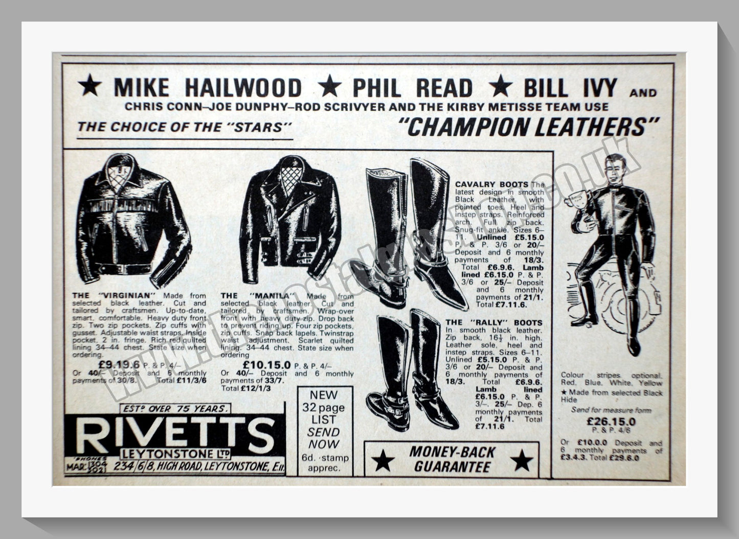 Rivetts Motorcycle Clothing. Original Advert 1967 (ref AD57653)