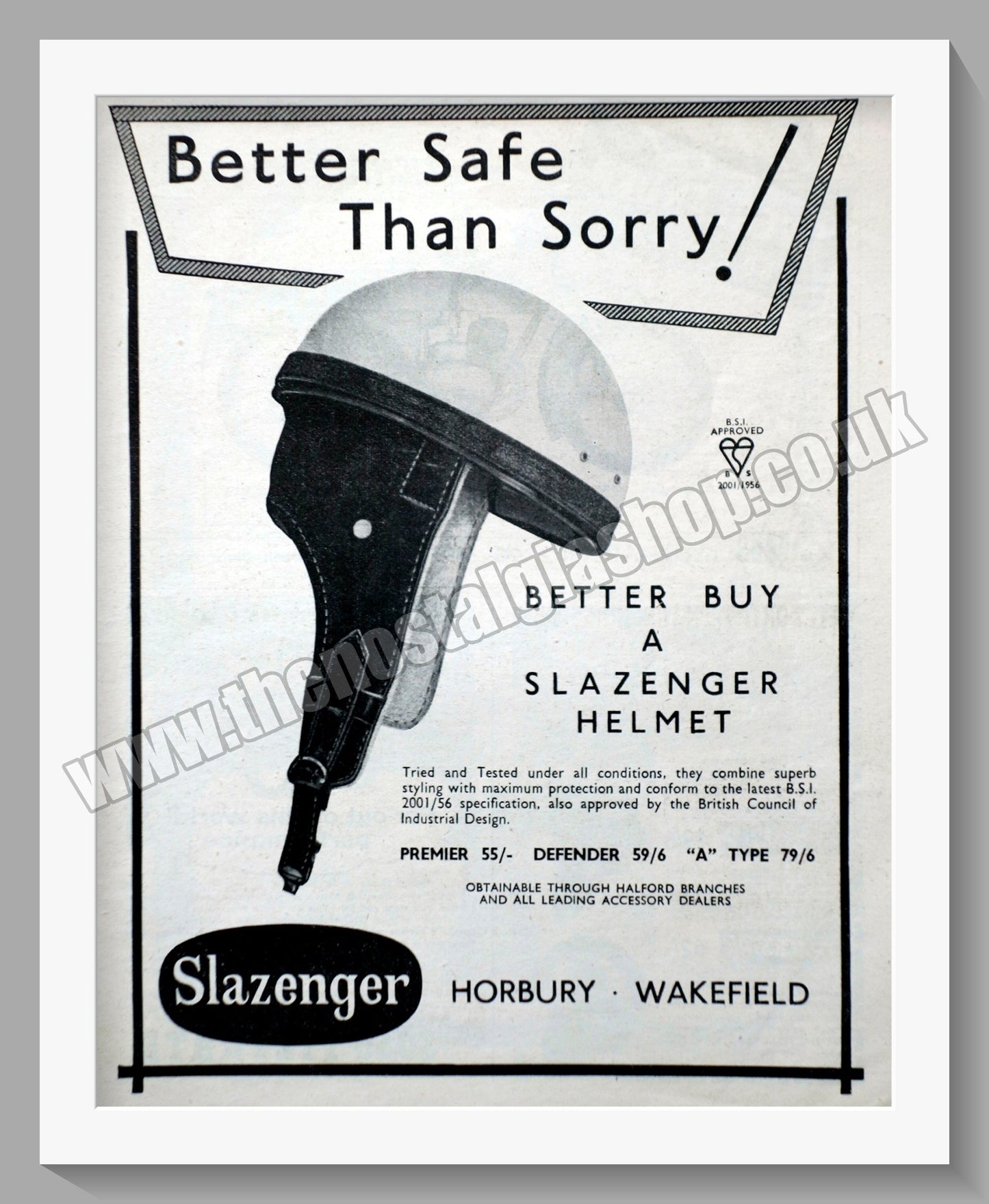 Slazenger Helmet. Original Advert 1957 (ref AD57655)