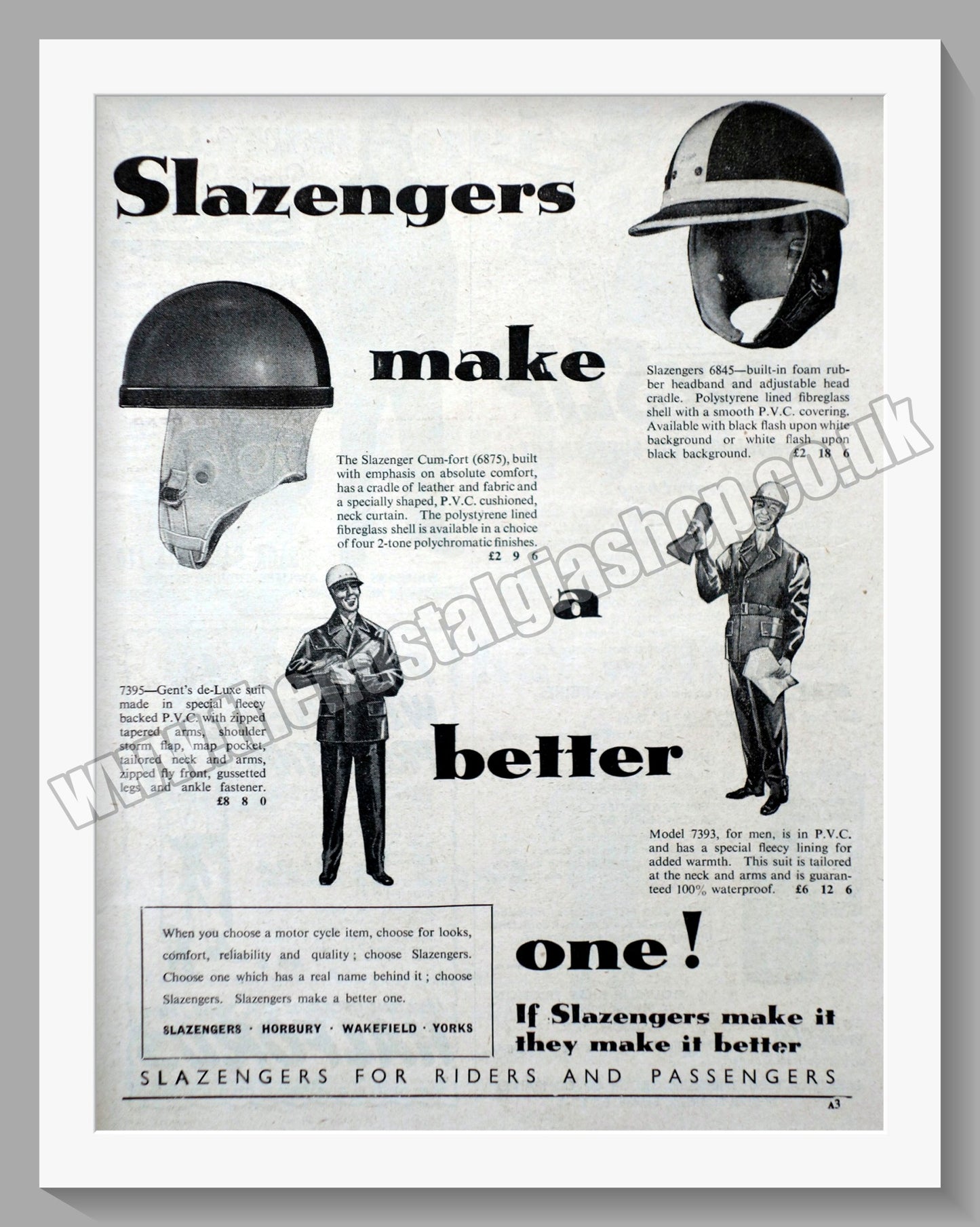 Slazenger Motorcycle Clothing. Original Advert 1959 (ref AD57657)