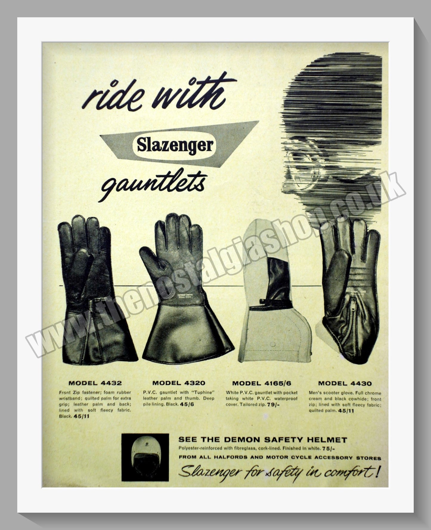 Slazenger Motorcycle Gauntlets. Original Advert 1961 (ref AD57661)