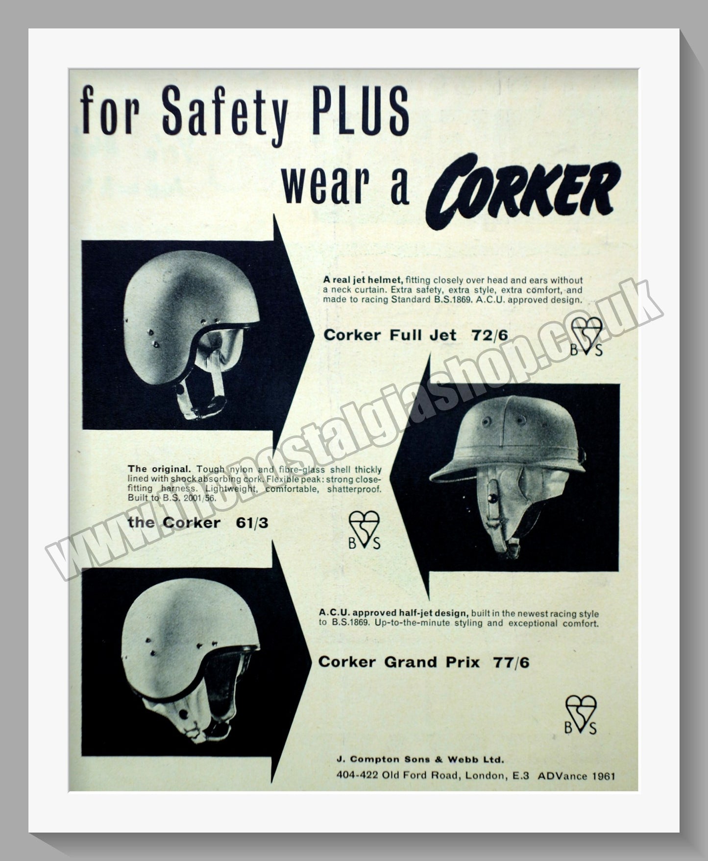 Corker Motorcycle Helmet. Original Advert 1961 (ref AD57670)