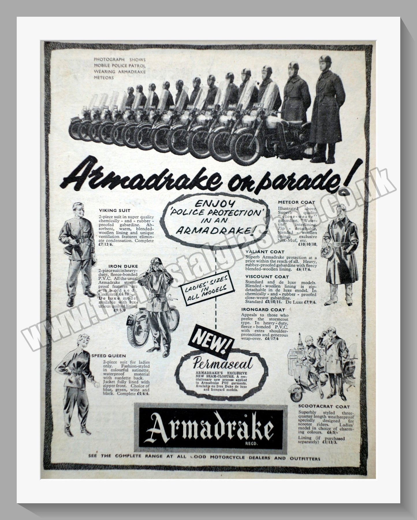 Armadrake Motorcycle Clothing. Original Advert 1957 (ref AD57743)