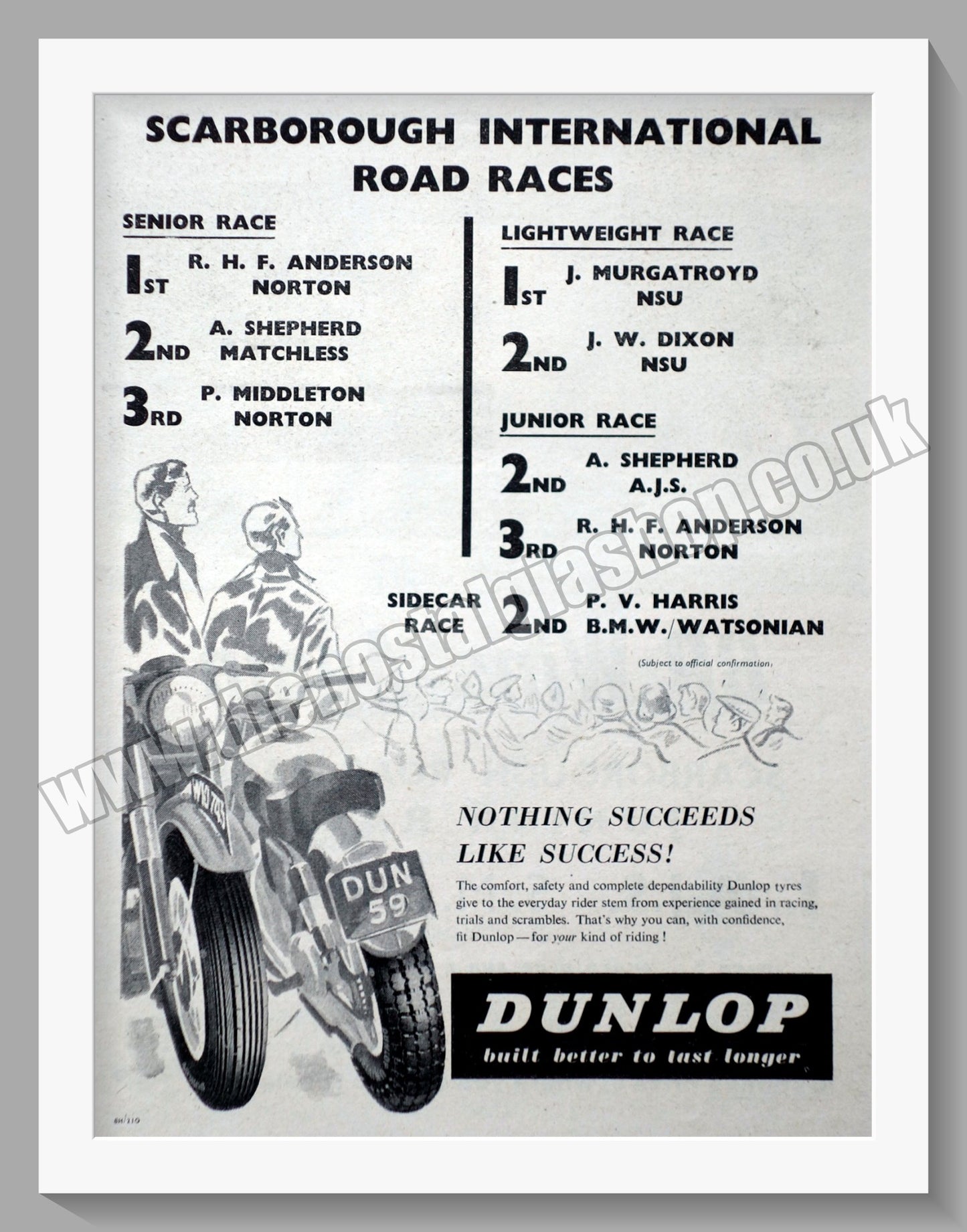 Dunlop Motorcycle Tyres. Original Advert 1959 (ref AD57713)
