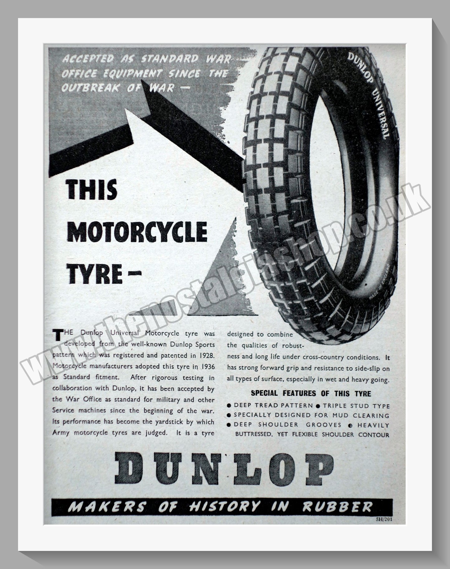 Dunlop Motorcycle Tyres. Original Advert 1945 (ref AD57722)
