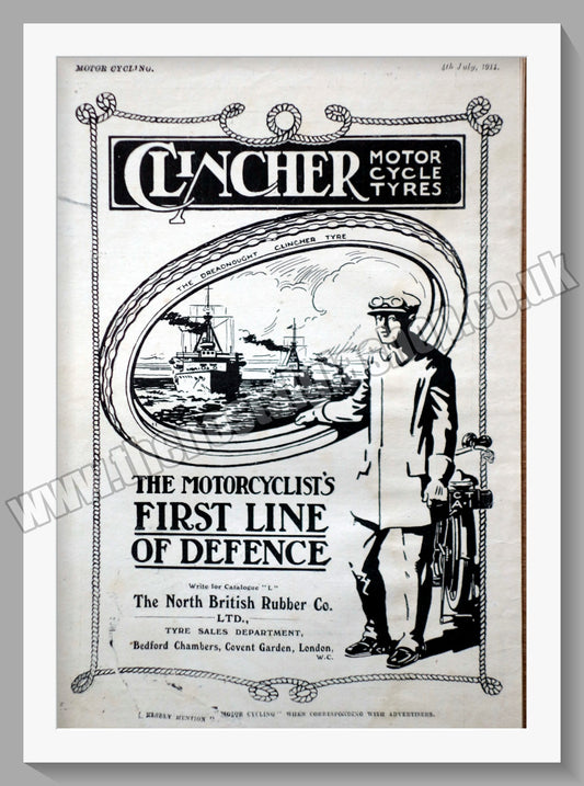 Clincher Dreadnought Motorcycle Tyres. Original Advert 1911 (ref AD57734)
