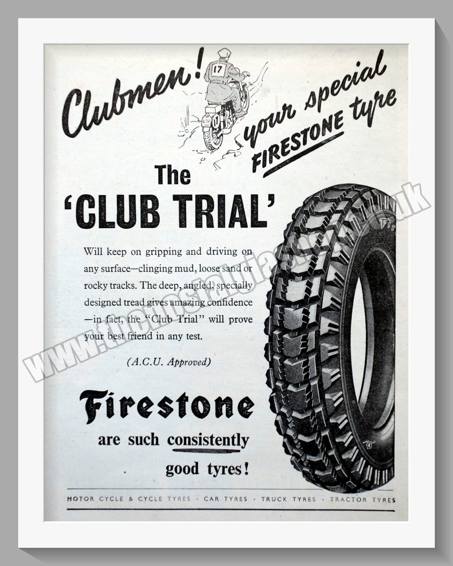 Firestone Motorcycle Original Advert 1951 (ref AD57785