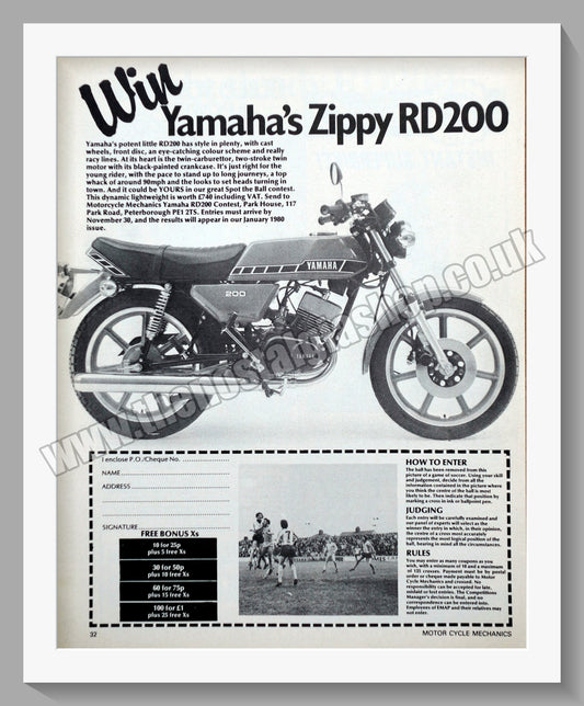 Yamaha RD200 Motorcycle. Original Advert 1979 (ref AD57841)