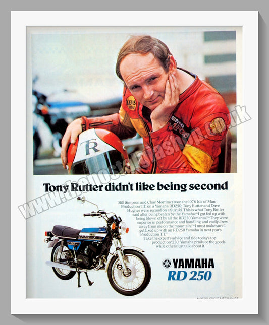 Yamaha RD250 Motorcycle with Tony Rutter. Original Advert 1976 (ref AD57844)