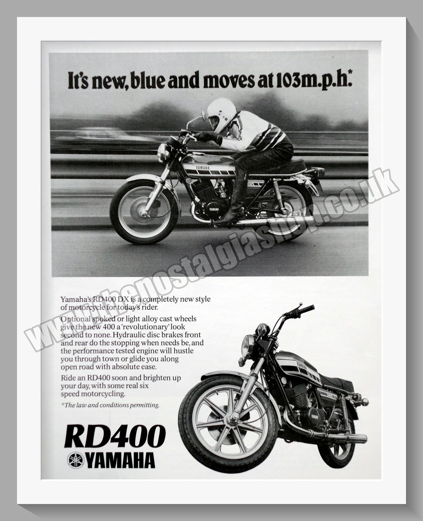 Yamaha RD400 Motorcycle. Original Advert 1976 (ref AD57849)