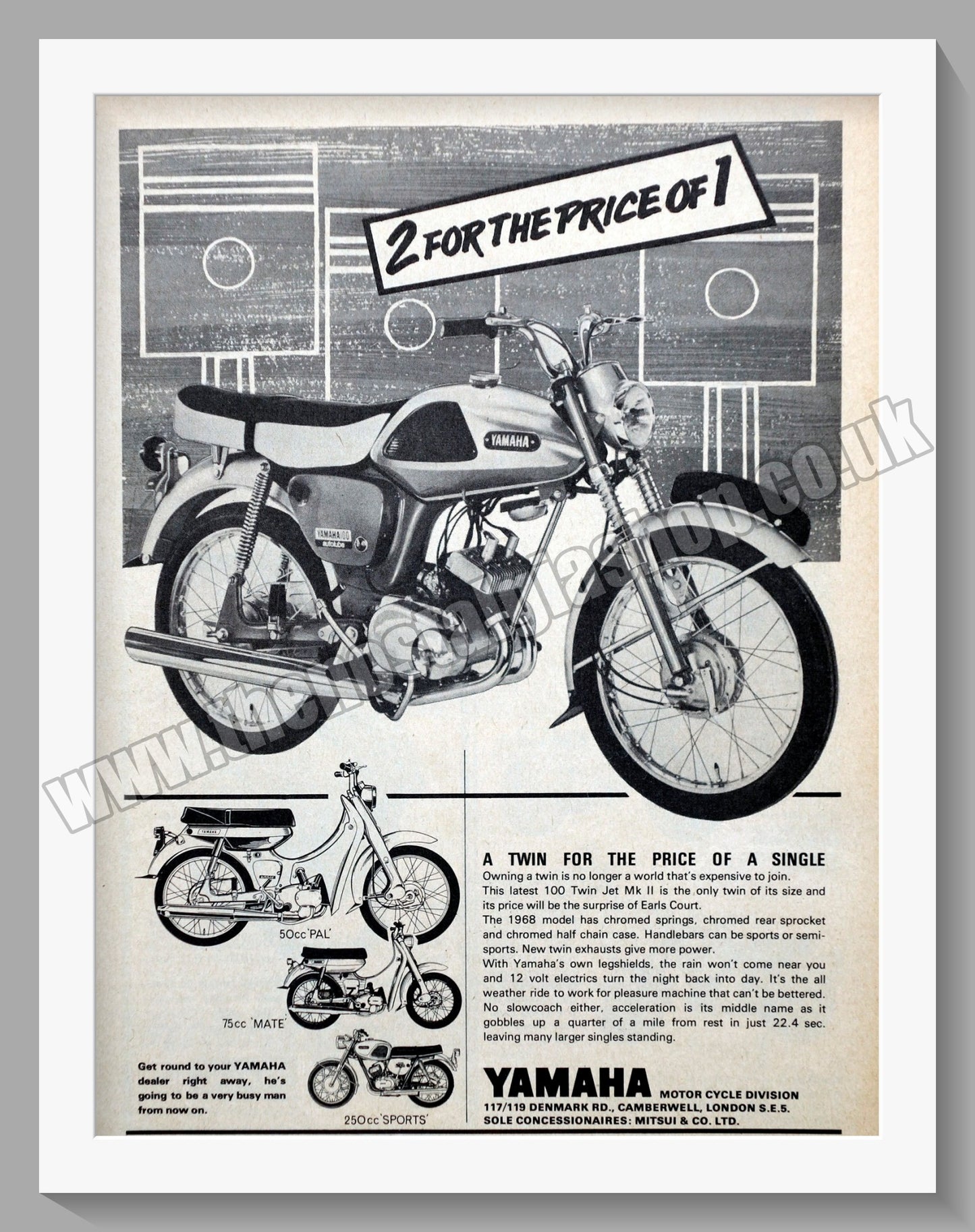Yamaha 100 Twin Jet Mk II Motorcycle. Original Advert 1967 (ref AD57863)