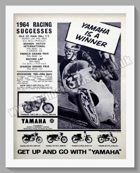 Yamaha Motorcycles Racing Successes '64. Original Advert 1964 (ref AD57868)