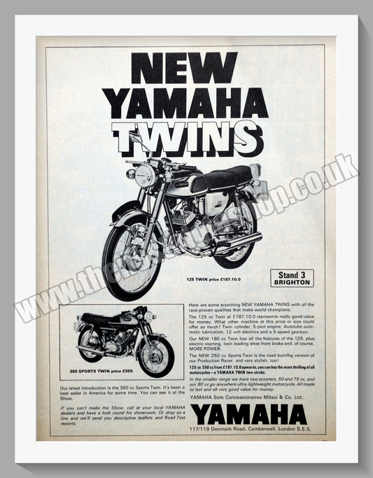 Yamaha Twins Motorcycles. Original Advert 1969 (ref AD57875)