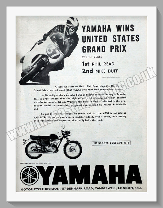Yamaha Motorcycles. Original Advert 1965 (ref AD57959)