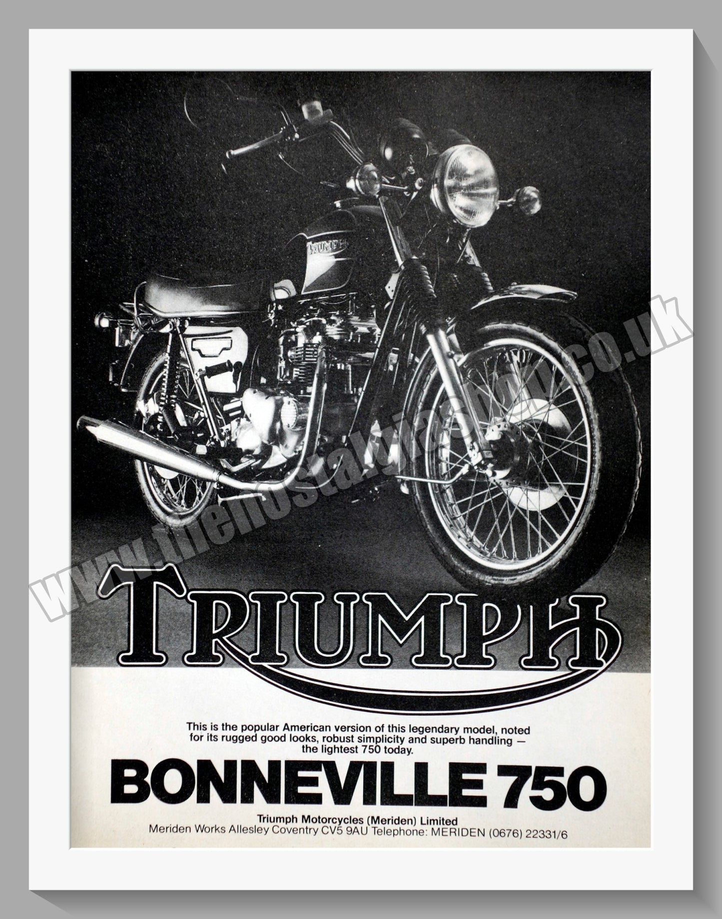 Triumph Bonneville Motorcycle. Original advert 1981 (ref AD57883)
